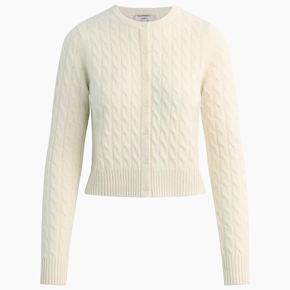 BRAND NEW Joe’s Jeans Cream Cashmere Cable-Knit Crewneck Cardigan Sweater
